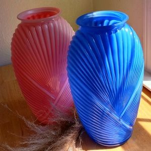 Blue Art Deco Revival Ribbed Glass Vase